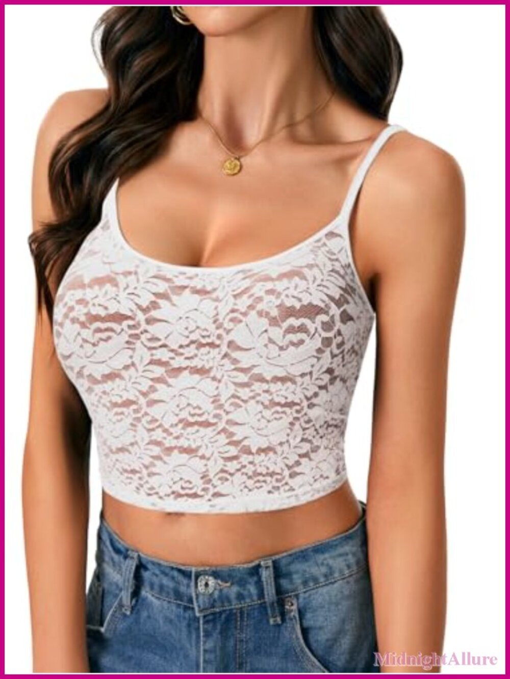 Sheer Floral Lace Cami Spaghetti Strap Sleeveless Crop Top